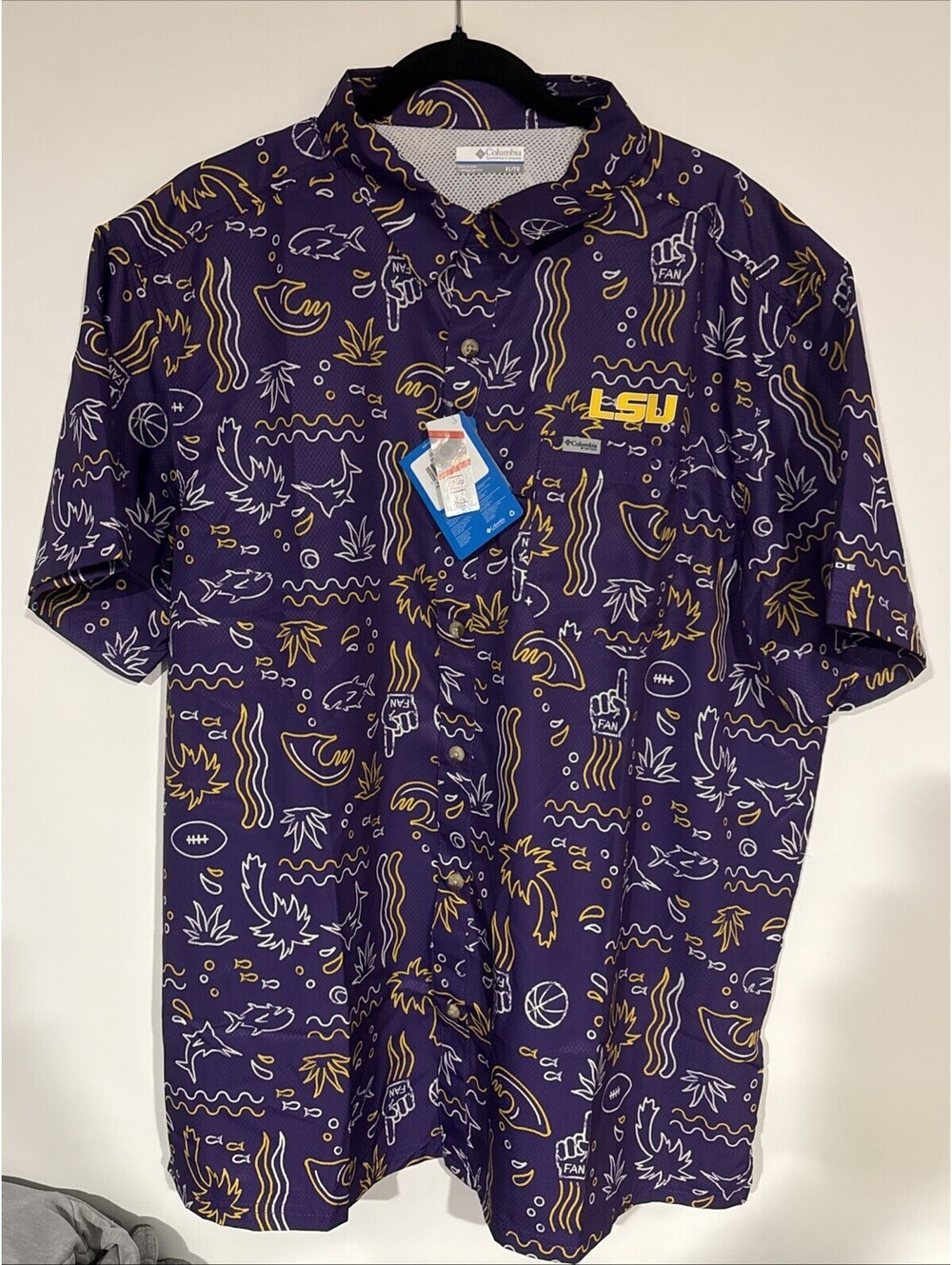 Columbia LSU Tigers Super Slack Omni-Wick Button-Up Shirt Men’s Sz XL New Purple